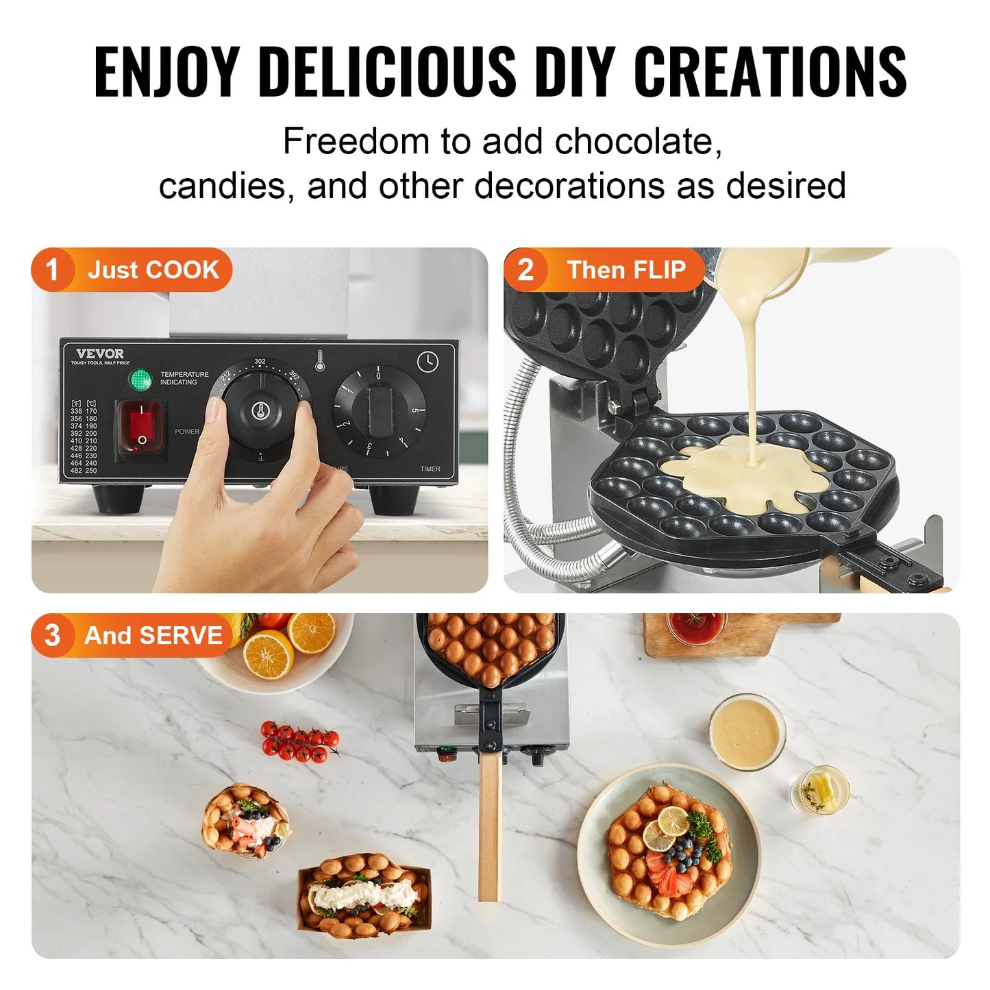 SucceBuy Bubble Waffle Maker 1400W Rotatable 2 Pans