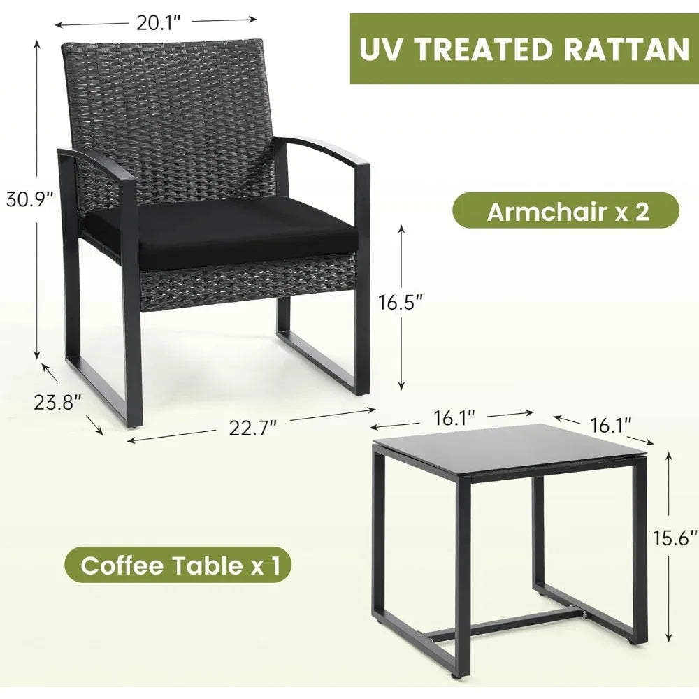 Wicker Patio Bistro Set With Coffee Table Rattan Conversation Furniture