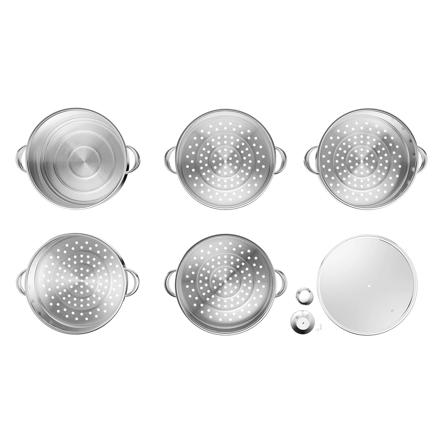 Five Tier Stainless Steel Steamer Pot With Clear Lid Anti Scald Handle