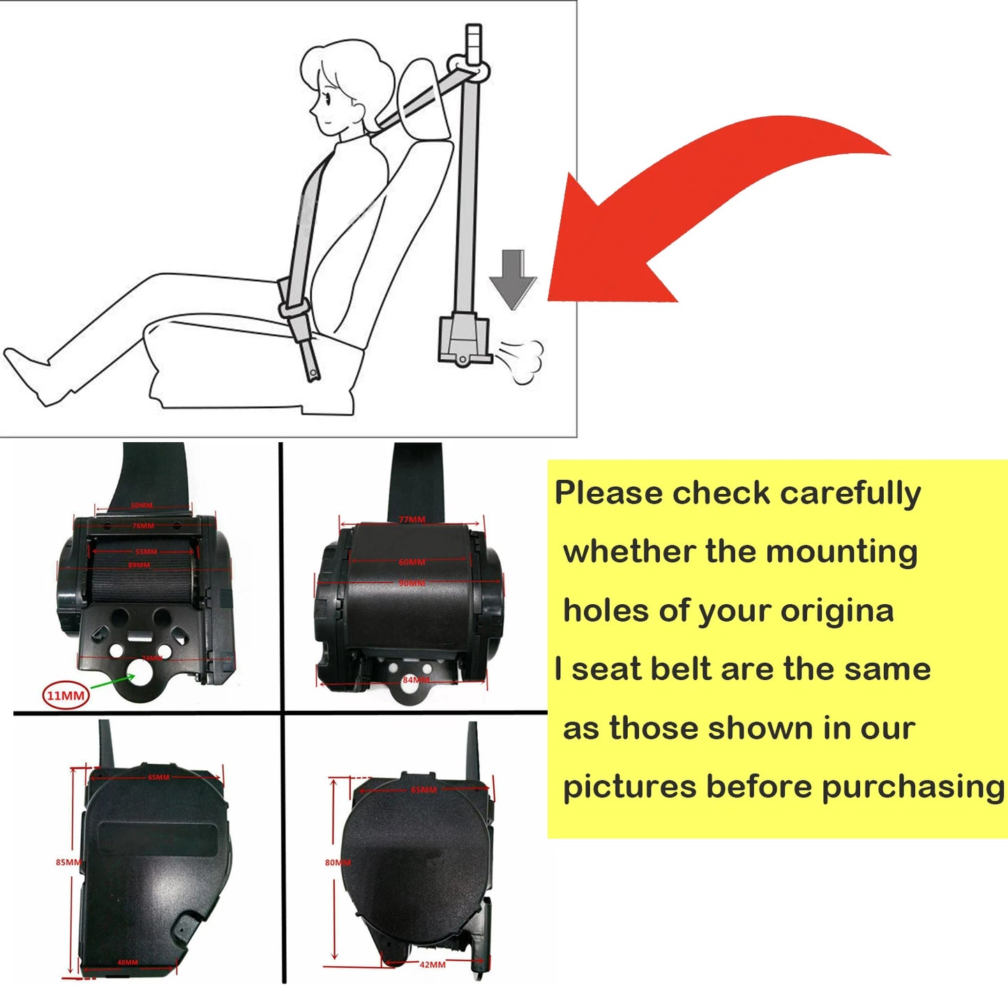 Universal 3 Point Retractable Car Seat Belt With Automatic Locking