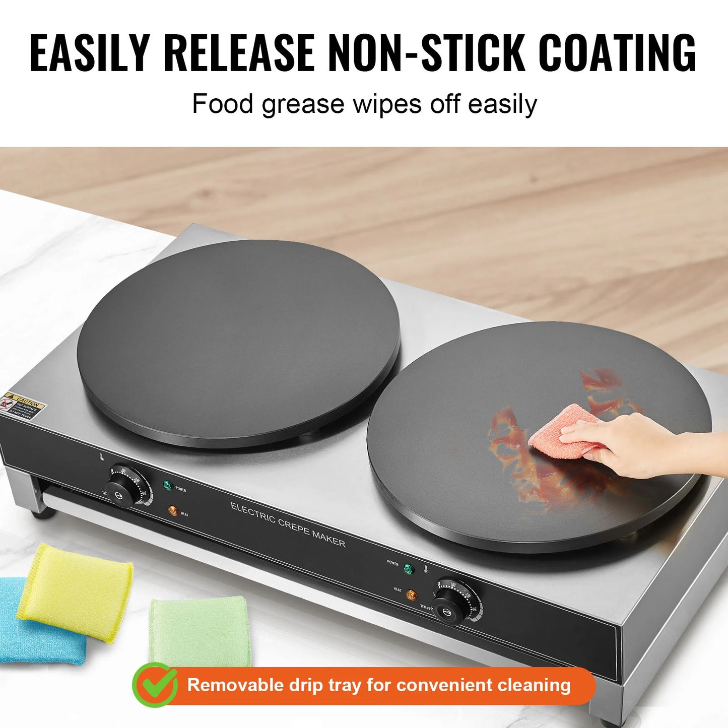 Double Head Electric Crepe Maker With Flat Plate Griddle Commercial