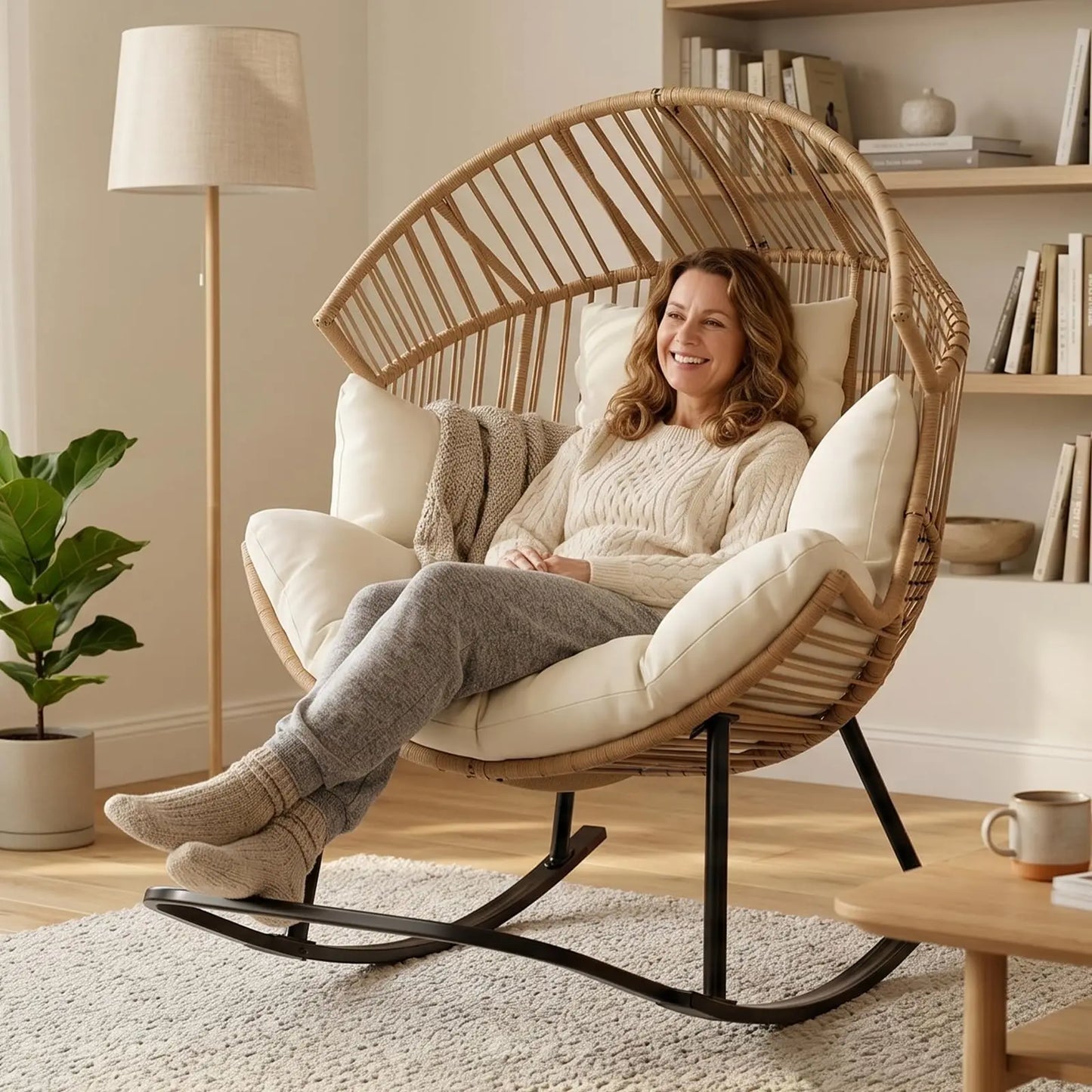 HobbyLane Papasan Rocking Chair Outdoor Egg Wicker Lounge