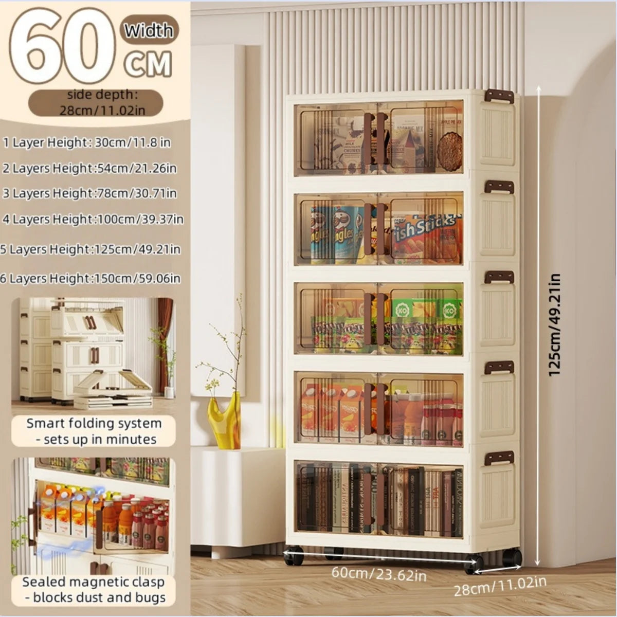 Foldable Plastic Storage Cabinet With Doors Clothing Organizer