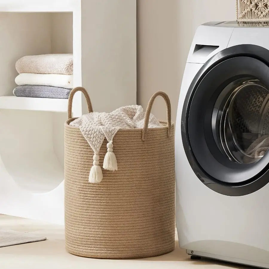 Rope Woven Laundry Hamper Basket for Nursery and Bedroom