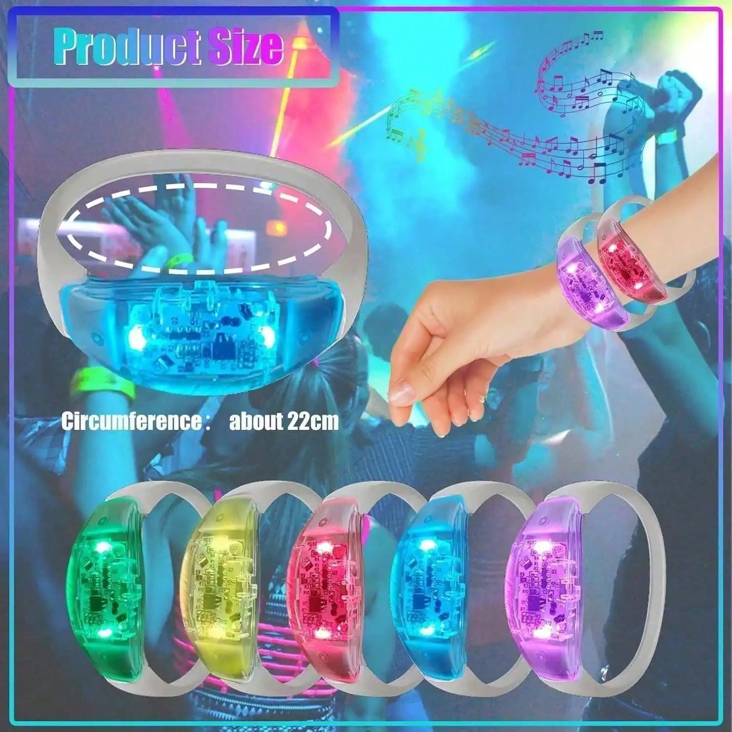 LED Glow Bracelets 20 Pcs Sound Activated Light Up Color Changeable Party Favors