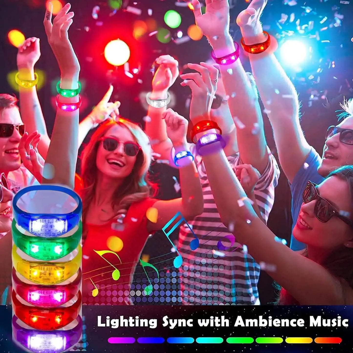 LED Glow Bracelets 20 Pcs Sound Activated Light Up Color Changeable Party Favors