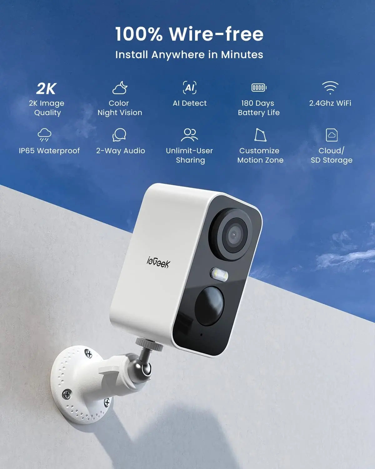 IEGeek 2K Wireless Security Camera Outdoor Night Vision WiFi