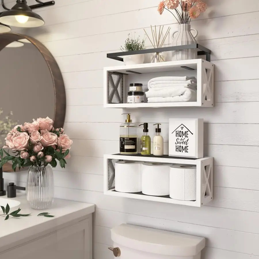 Floating Guardrail Shelves Rustic Wood Wall Decor For Bathroom