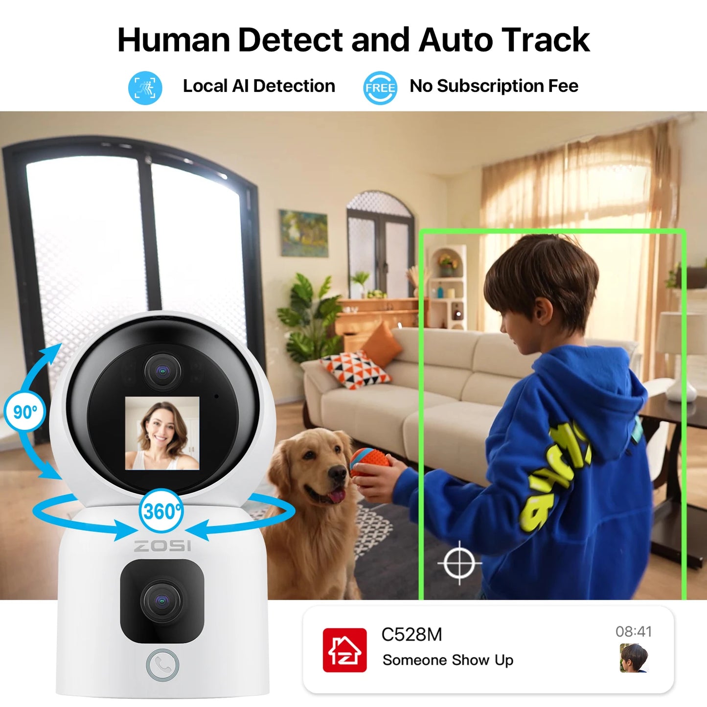 ZOSI 360 Degree PTZ AI Auto Tracking Security Camera With Night Vision