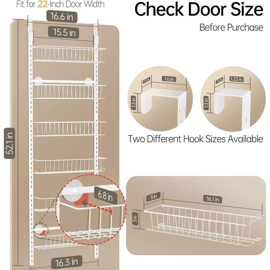 Adjustable Cabinet Door Organizer, 6-Tier Over-The-Door Pantry Rack