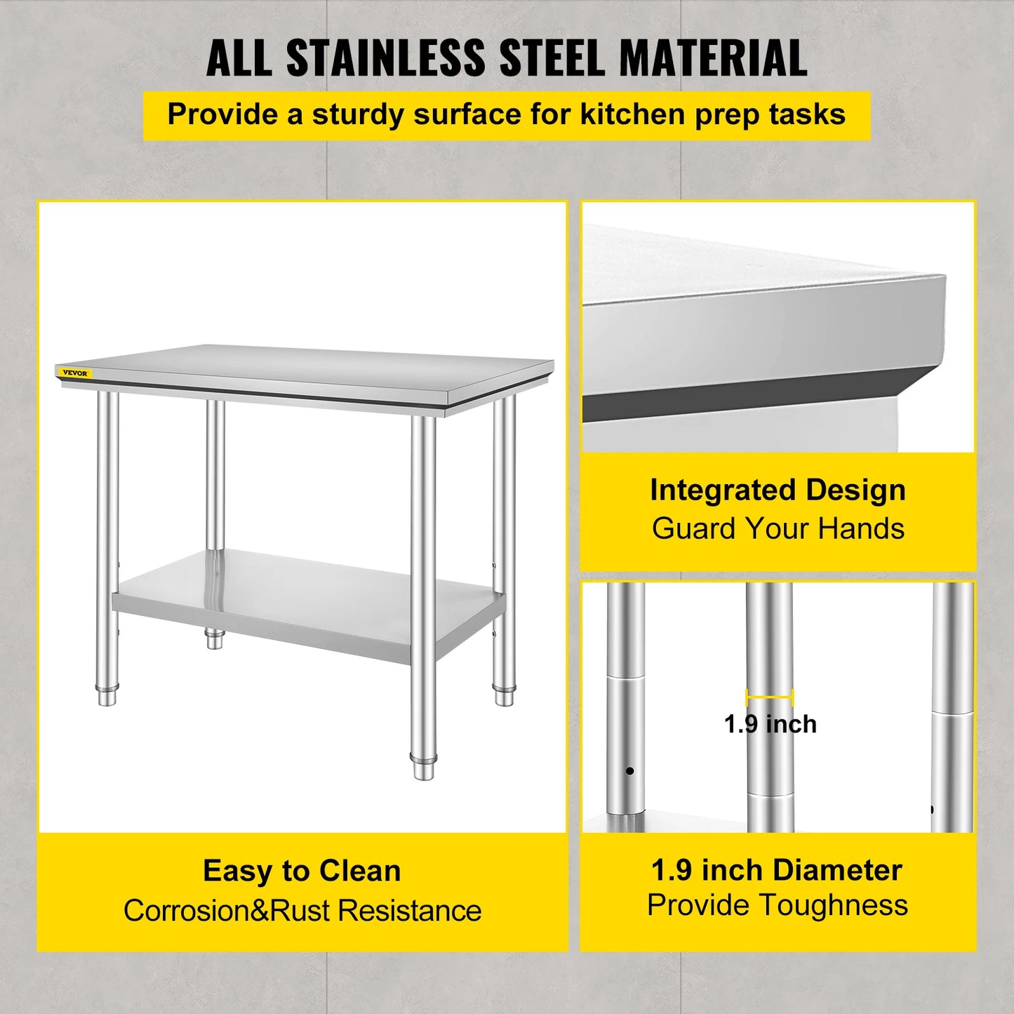 Stainless Steel Commercial Kitchen Work Bench With Undershelf Table