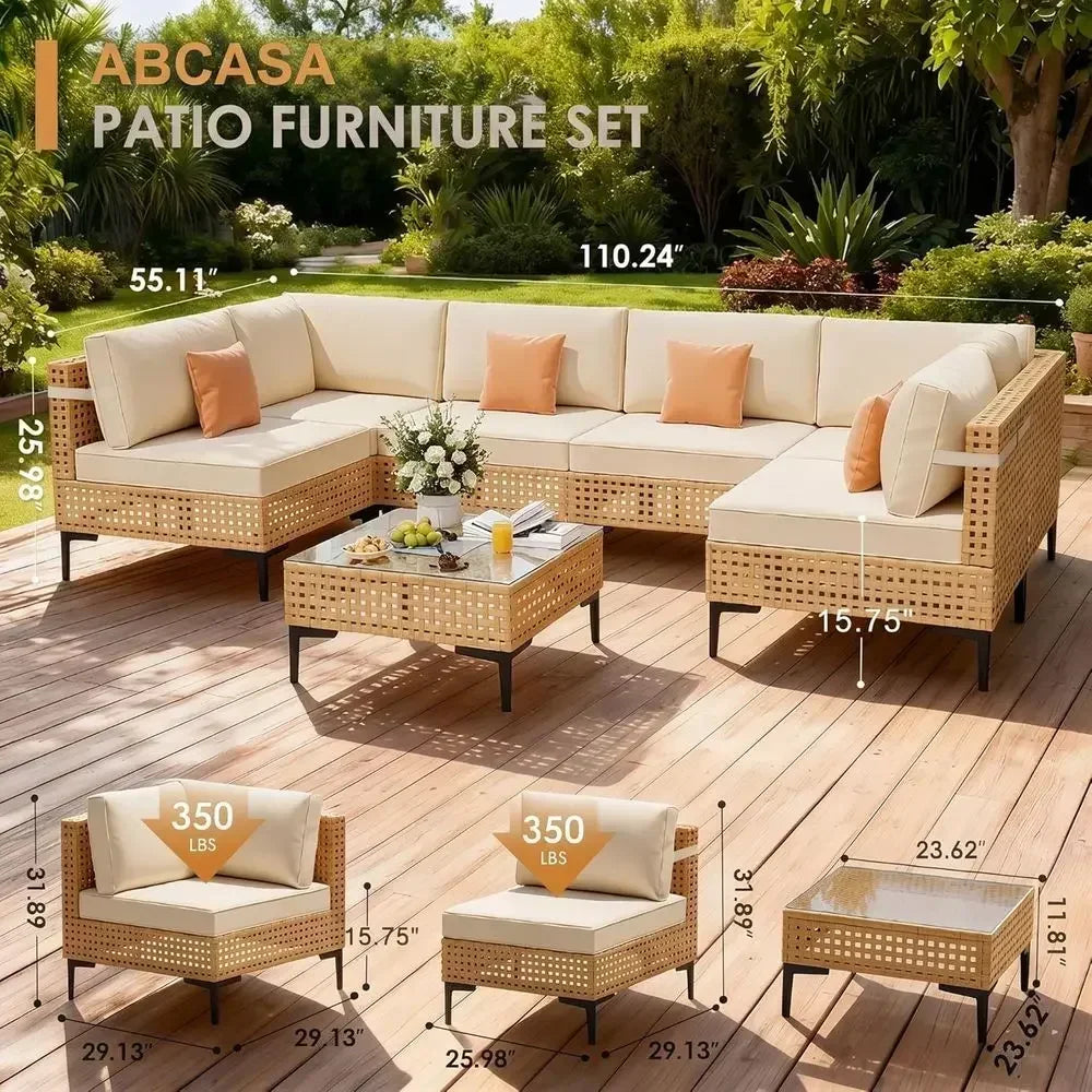 7 Piece Boho Outdoor Wicker Patio Furniture Set Sectional Sofa