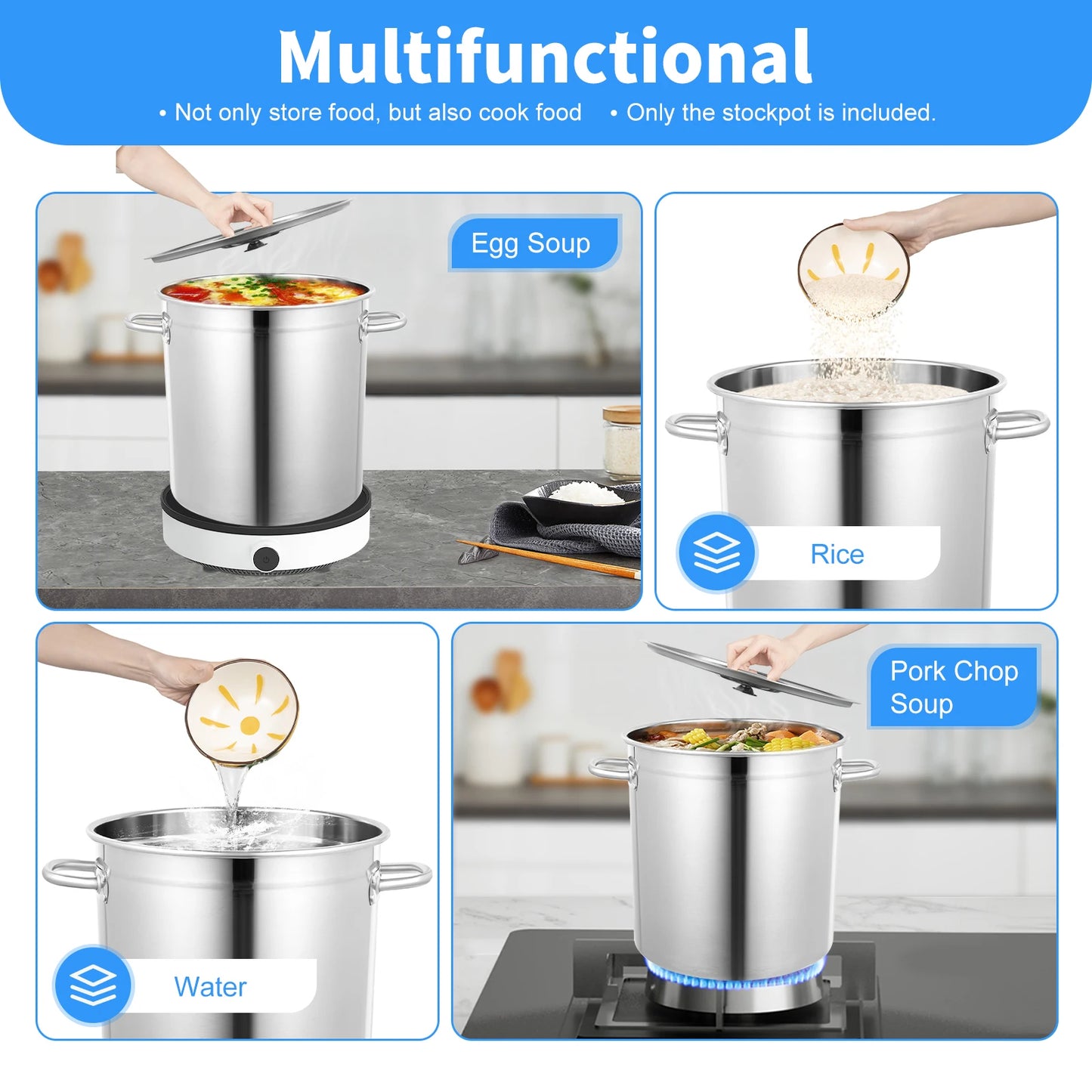 Stainless Steel Multi-functional Soup Pot With Cover and Handles Versatile Cookware