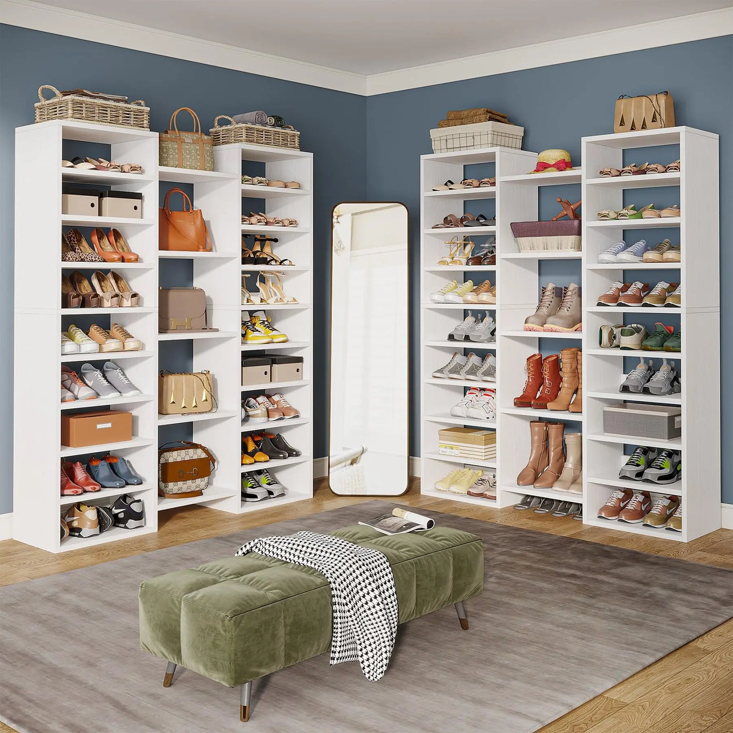 Tribesigns 14 Tier Freestanding White Wooden Shoe Rack Storage Cabinet