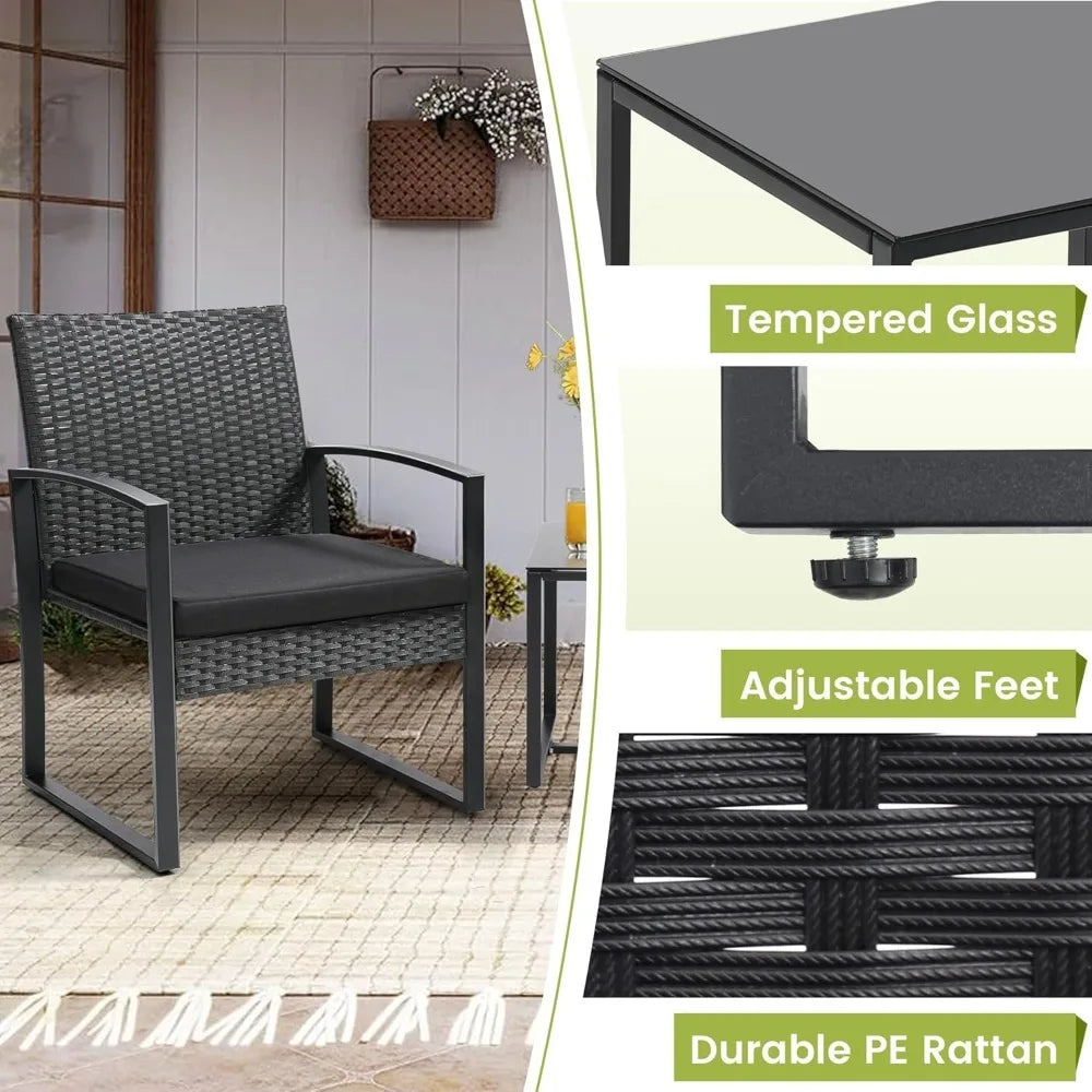 Wicker Patio Bistro Set With Coffee Table Rattan Conversation Furniture