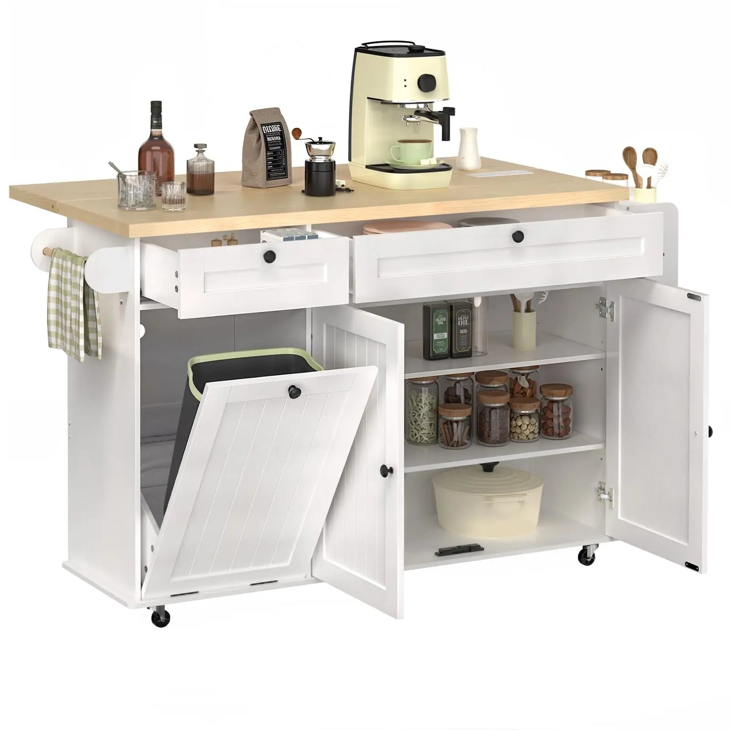 ONBRILL Mobile Kitchen Island With Power Outlet and Towel Rack