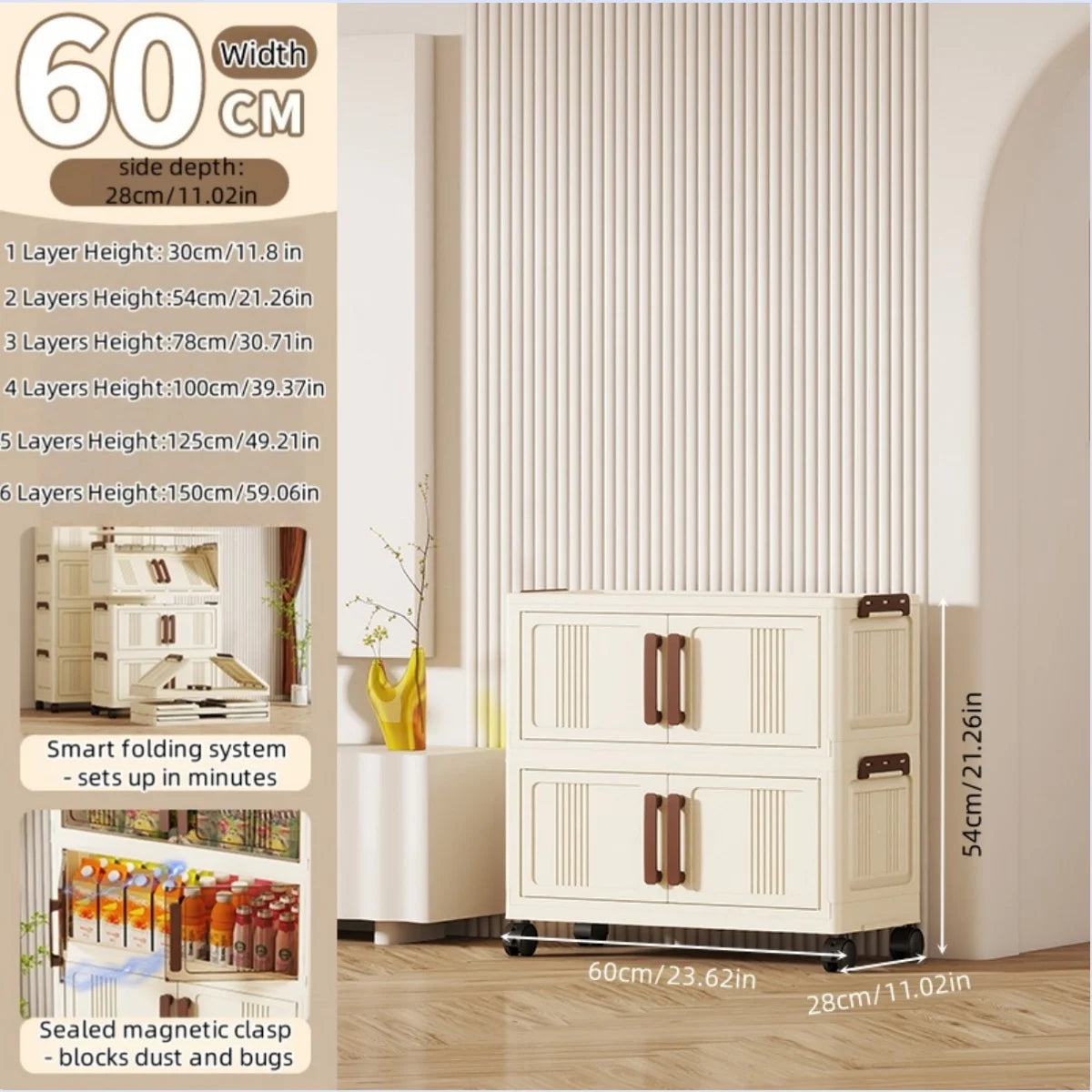 Foldable Plastic Storage Cabinet With Transparent Shelves
