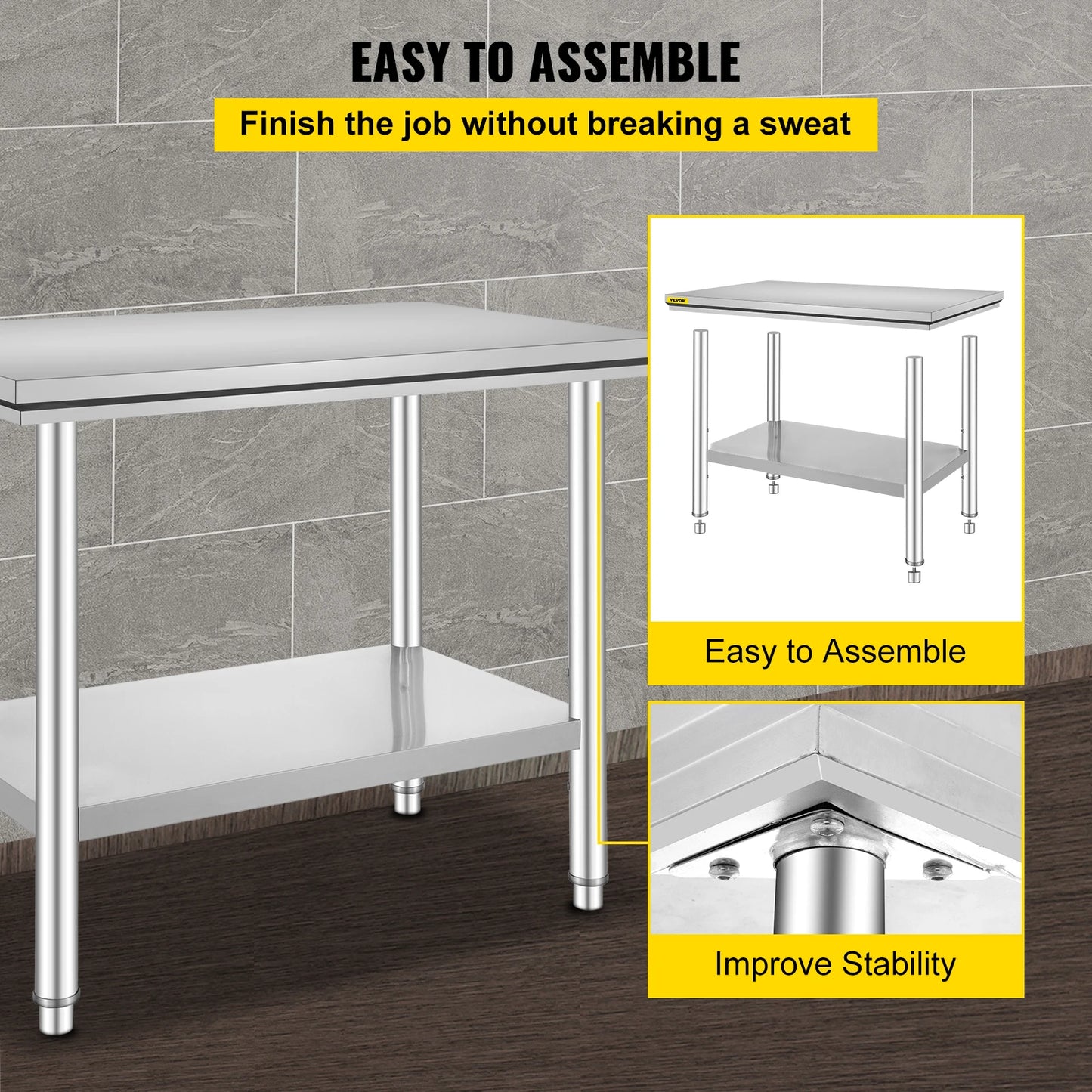 Stainless Steel Commercial Kitchen Work Bench With Undershelf Table
