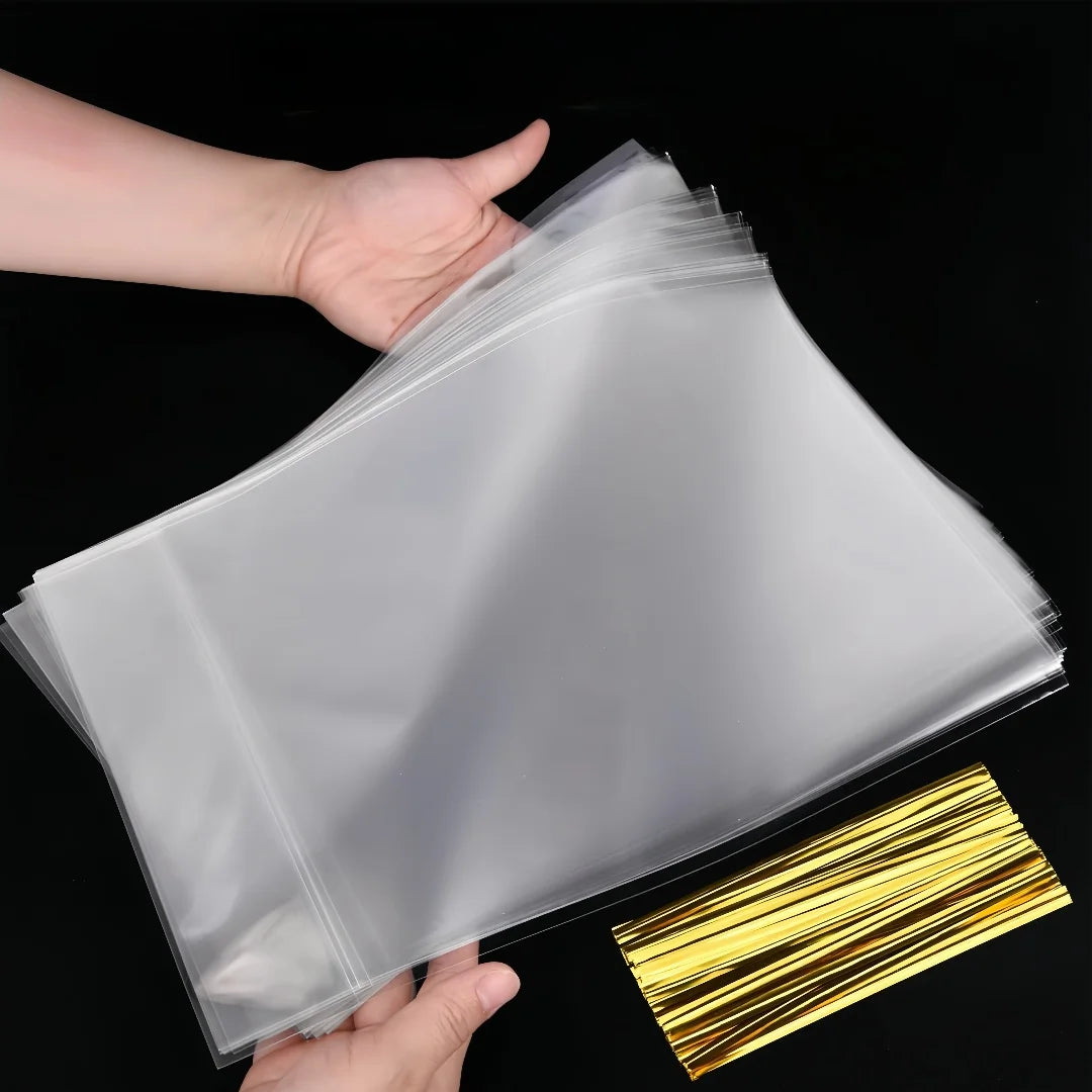 Transparent Flat Bottom Gusset Gift Bags with Kink Tie