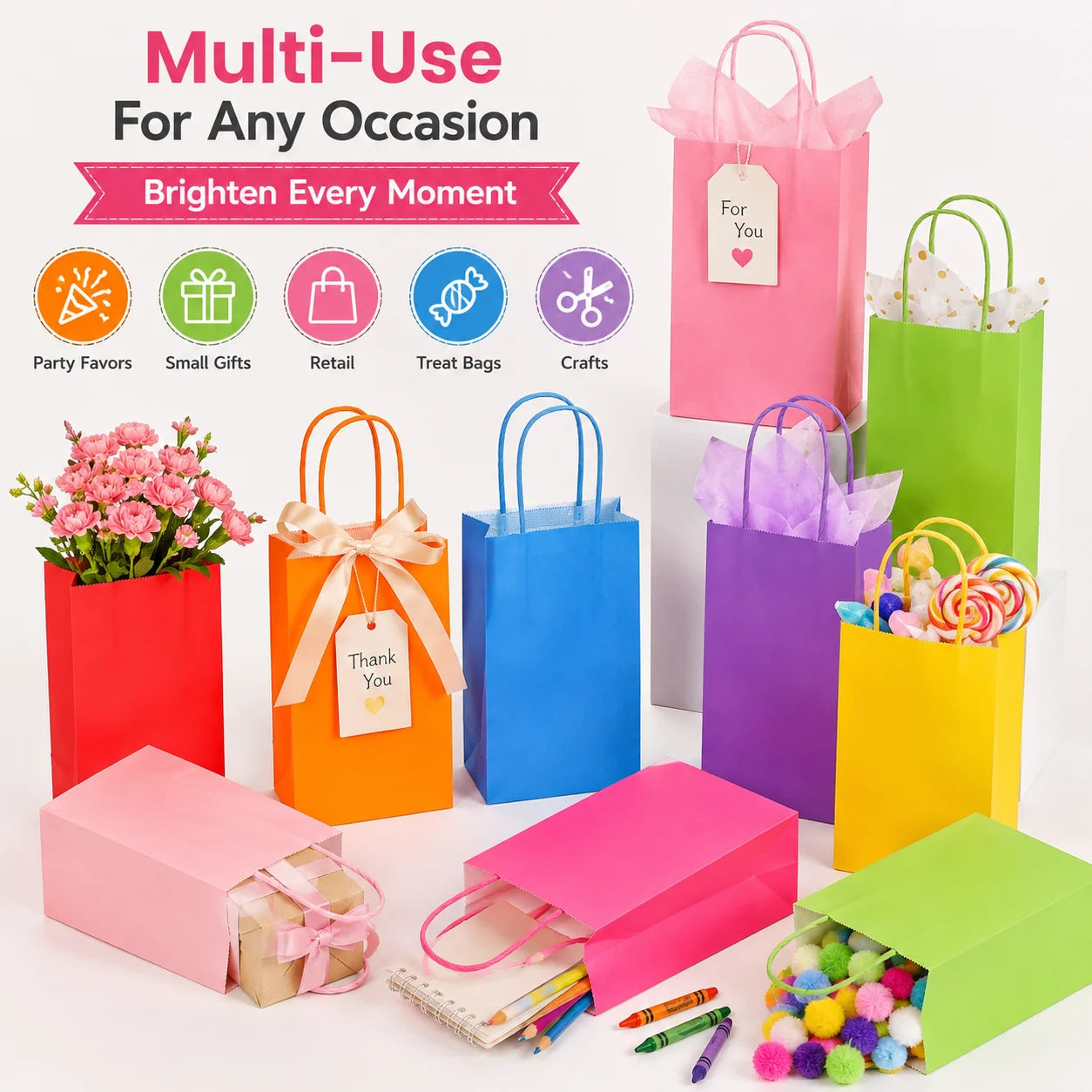 Kraft Paper Gift Bags 90 Pcs With Handles For Weddings And Parties