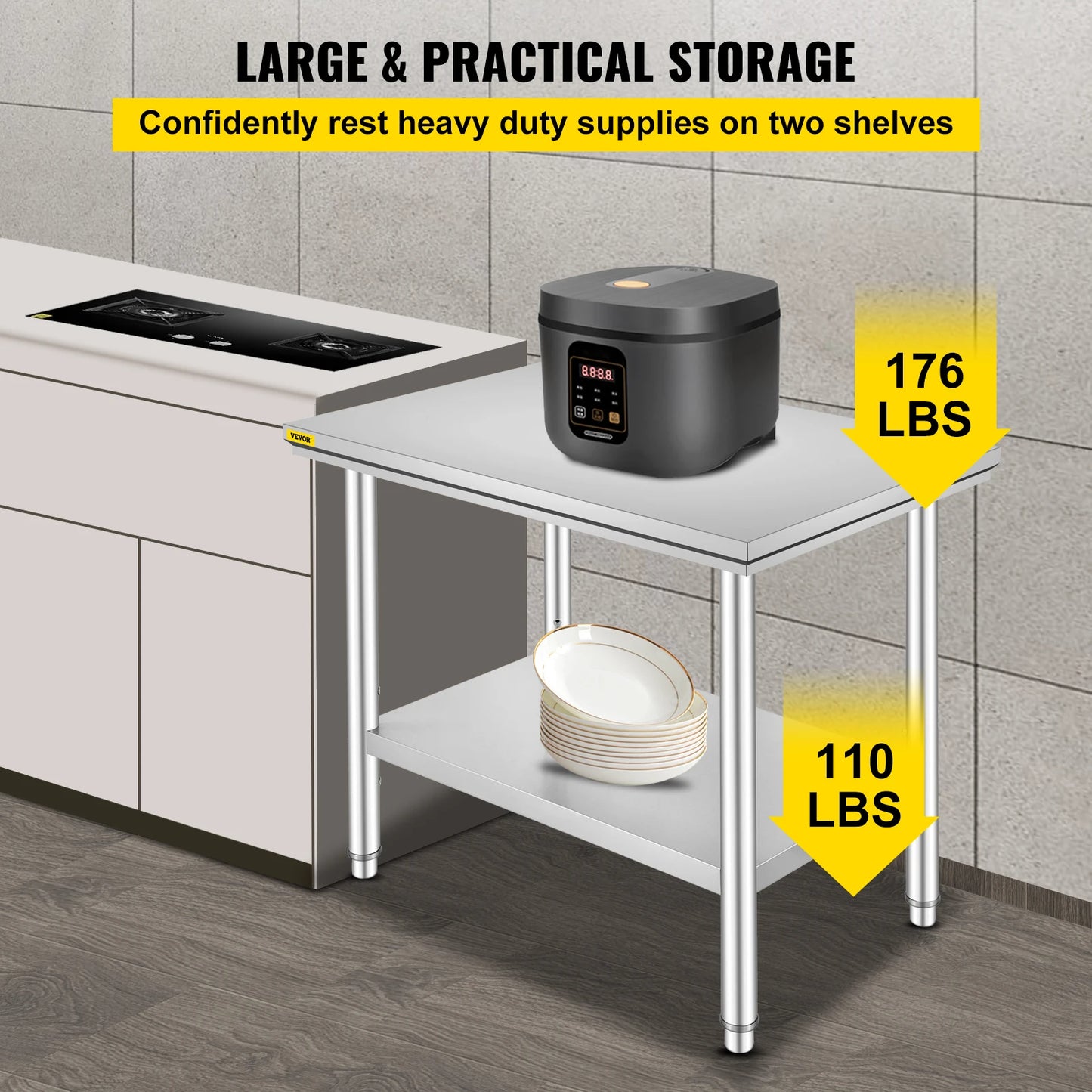 Stainless Steel Kitchen Work Bench Commercial Catering Prep Table With Undershelf