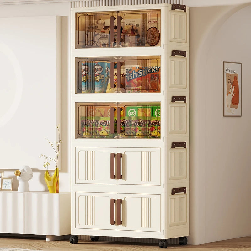 Foldable Plastic Storage Cabinet With Transparent Shelves