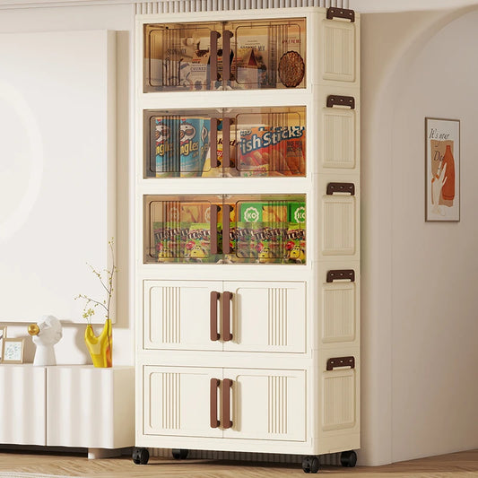 Foldable Plastic Storage Cabinet With Doors Clothing Organizer