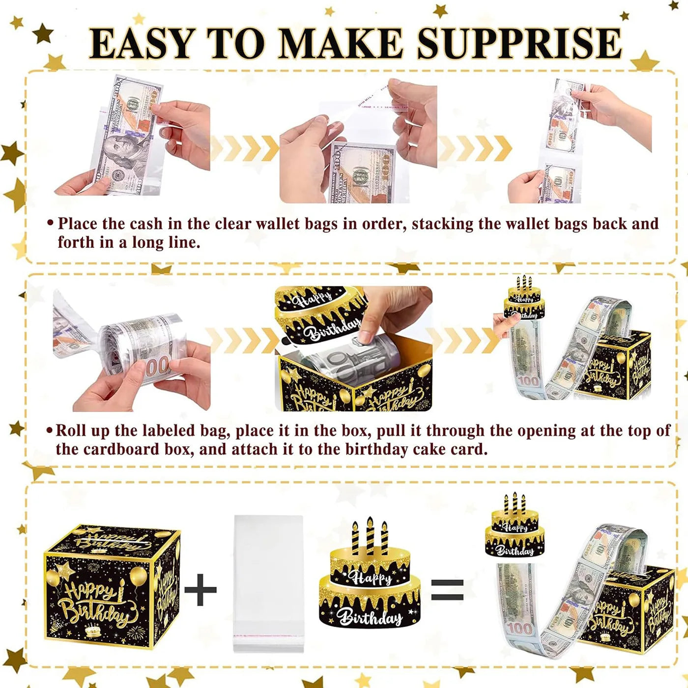 Birthday Cash Gift Box With Cake Card for Men Women
