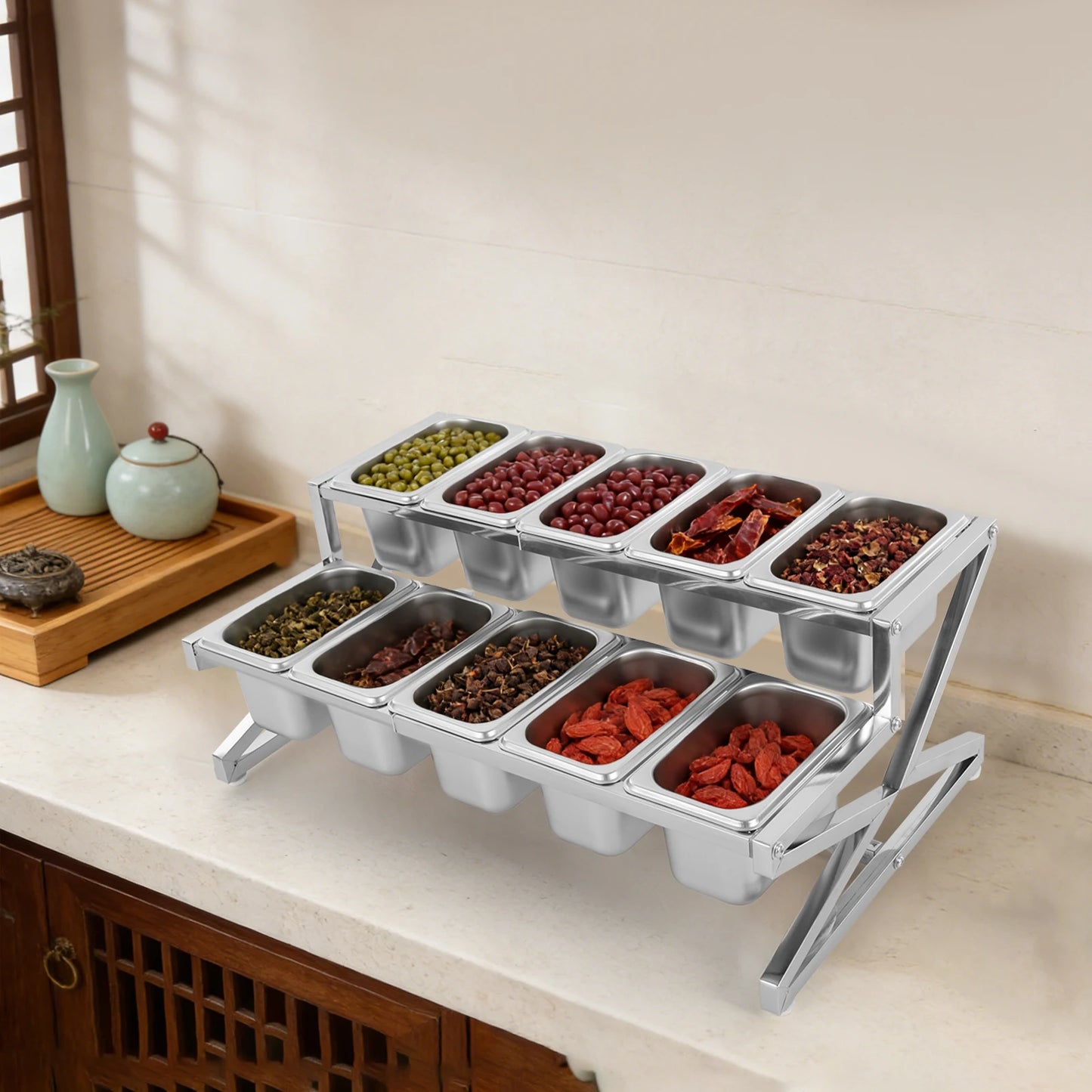 Expandable Stainless Steel Spice Rack Organizer for Seasonings and Spices