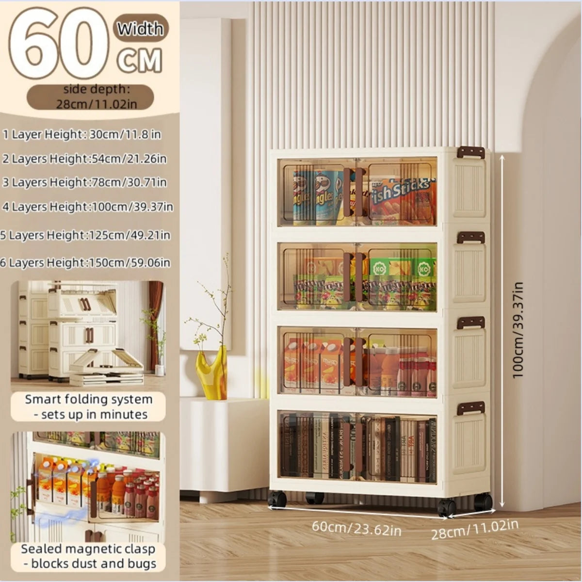 Foldable Plastic Storage Cabinet With Doors Clothing Organizer