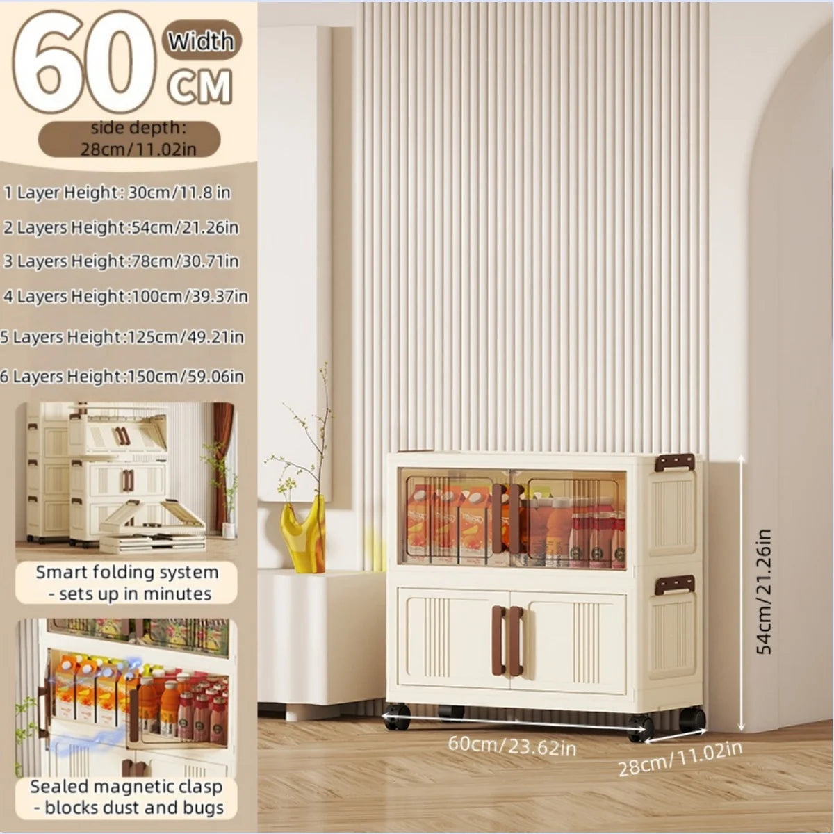 Foldable Plastic Storage Cabinet With Doors Clothing Organizer