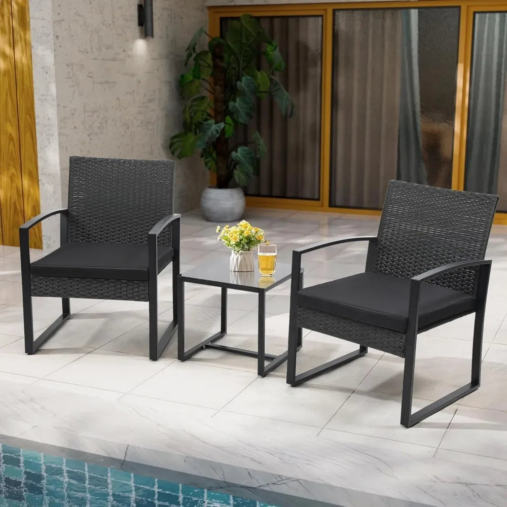 Wicker Patio Bistro Set With Coffee Table Rattan Conversation Furniture
