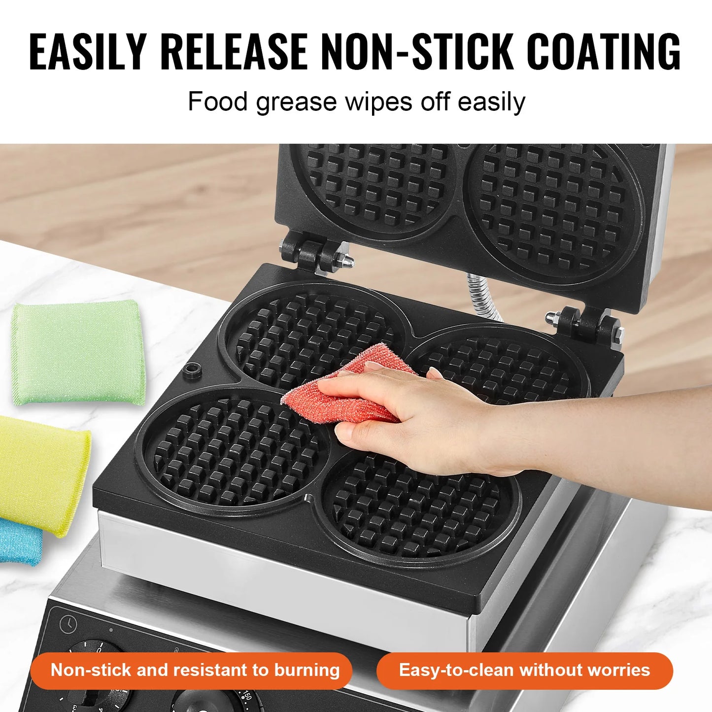 SucceBuy Commercial Round Waffle Maker, Belgian Waffle Iron, 1000-1500W