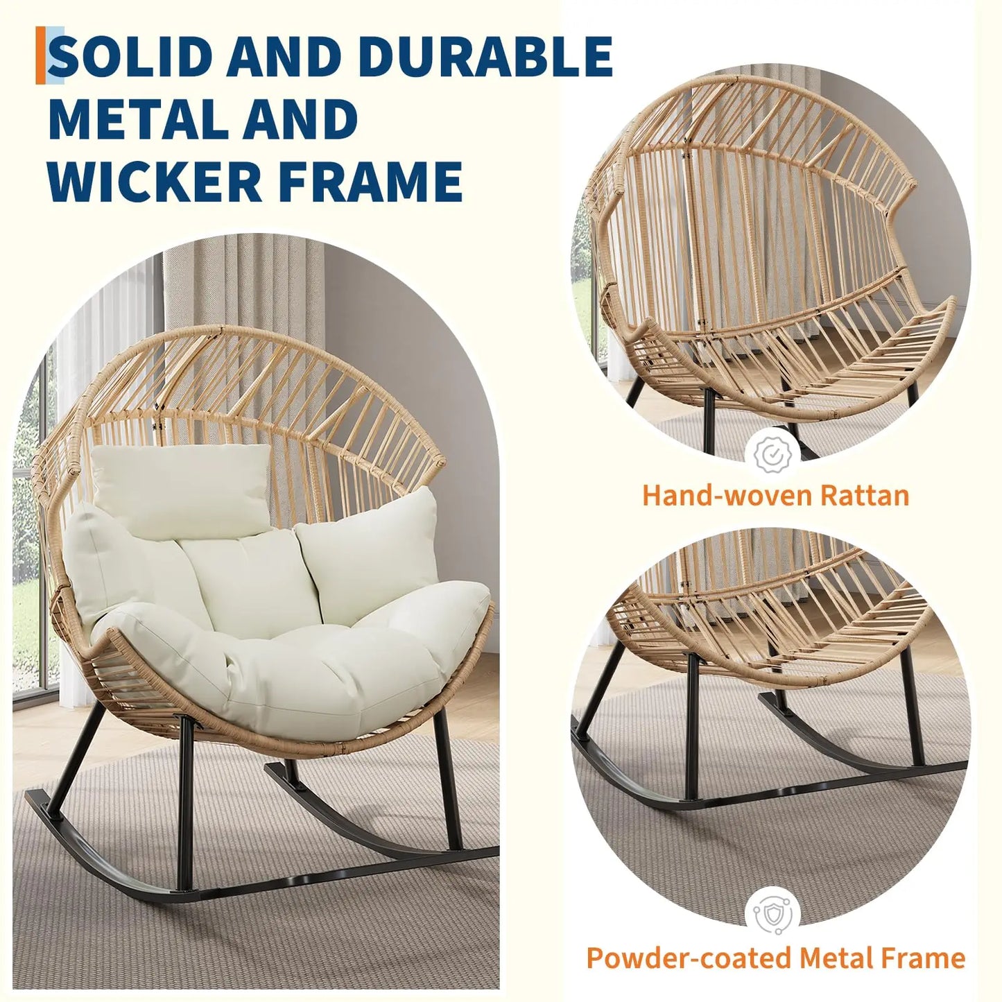 HobbyLane Papasan Rocking Chair Outdoor Egg Wicker Lounge