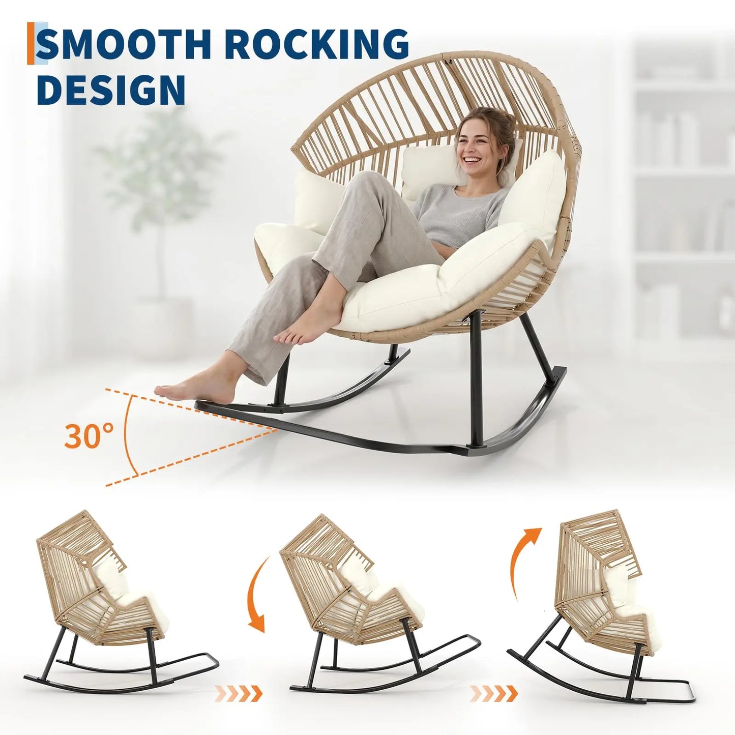 HobbyLane Papasan Rocking Chair Outdoor Egg Wicker Lounge