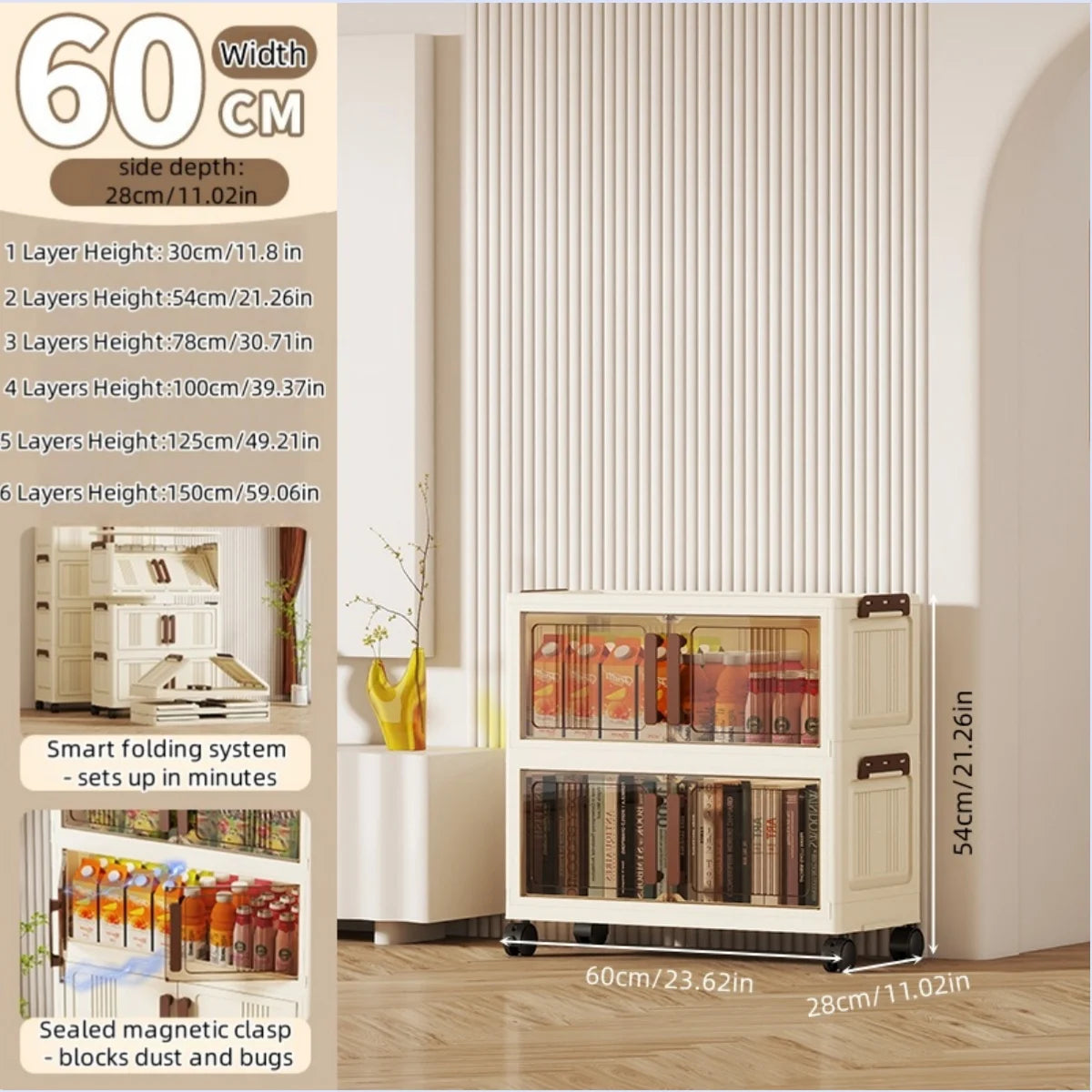 Foldable Plastic Storage Cabinet With Doors Clothing Organizer