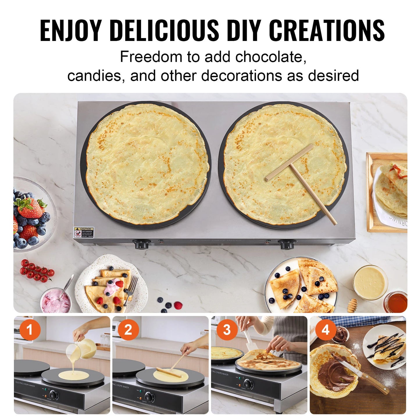 Double Head Electric Crepe Maker With Flat Plate Griddle Commercial