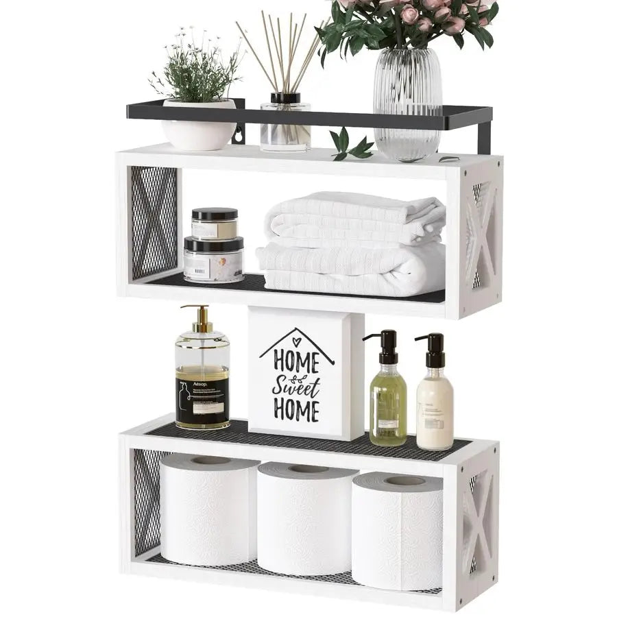 Floating Guardrail Shelves Rustic Wood Wall Decor For Bathroom