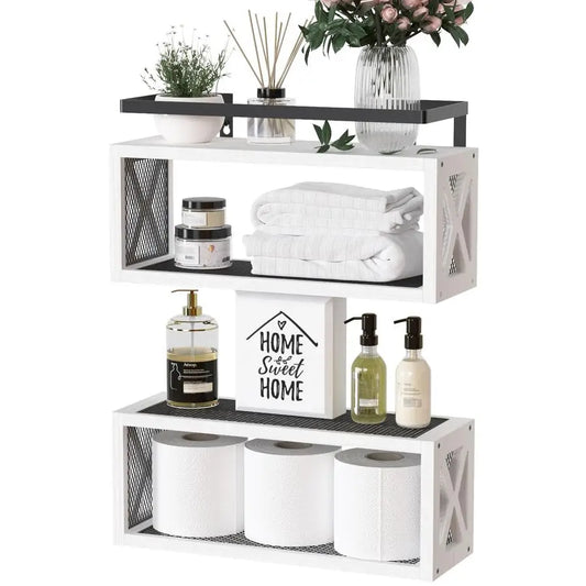 Floating Guardrail Shelves Rustic Wood Wall Decor For Bathroom