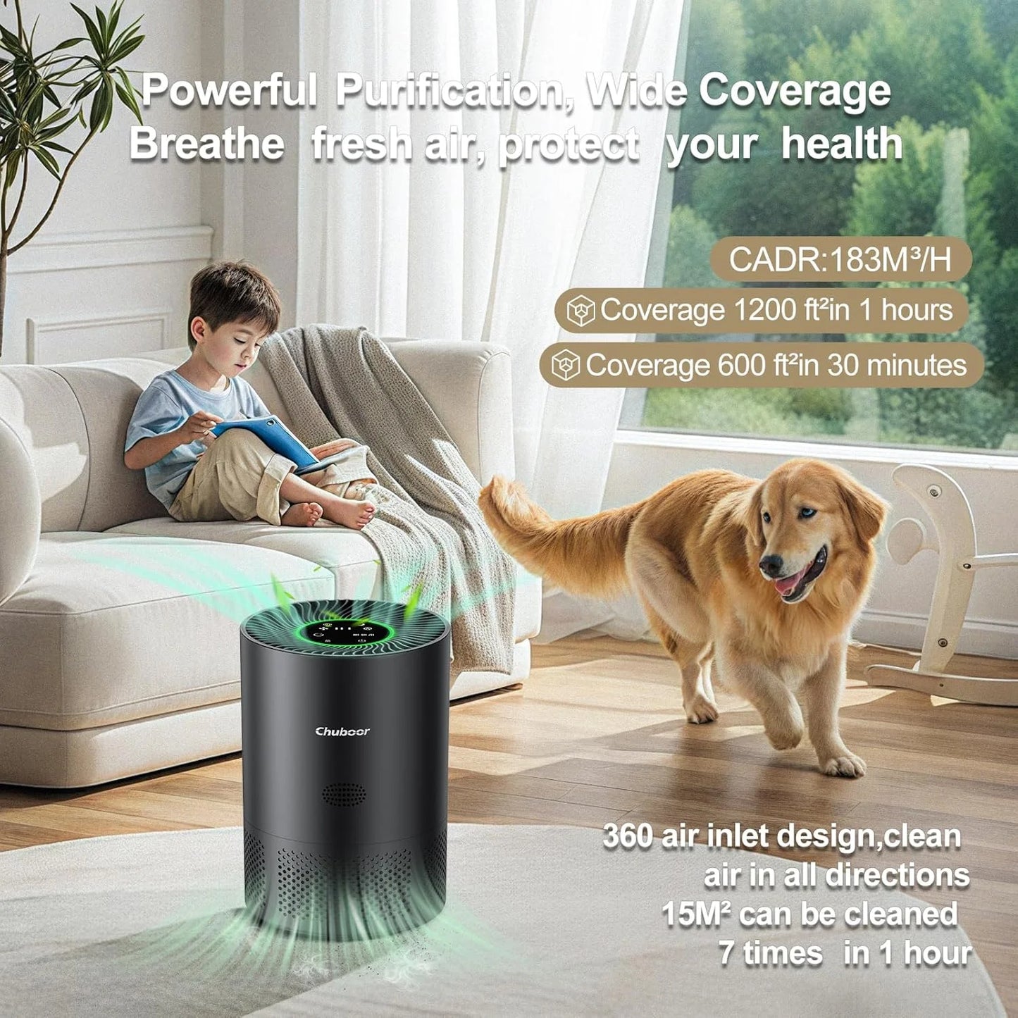 Chuboor H13 True HEPA Air Purifier for Home 40 Square Meters CADR 185