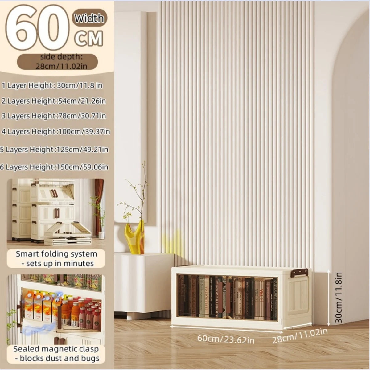 Foldable Plastic Storage Cabinet With Doors Clothing Organizer