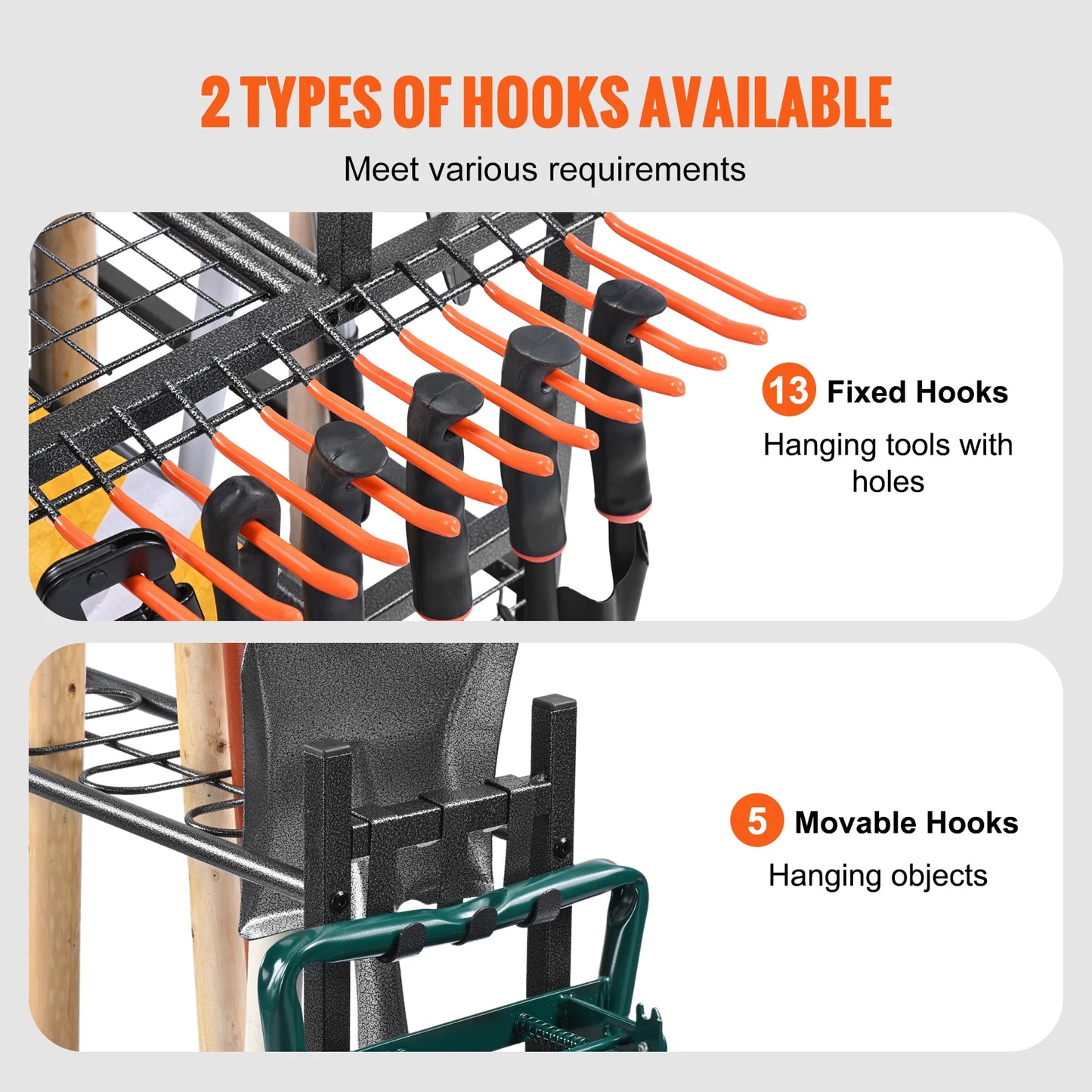 SucceBuy 16 Slot Garden Tool Organizer Rack With Hooks Wheels