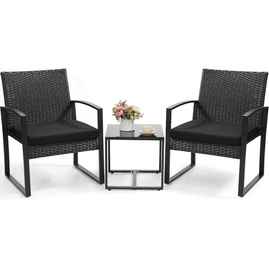 Wicker Patio Bistro Set With Coffee Table Rattan Conversation Furniture