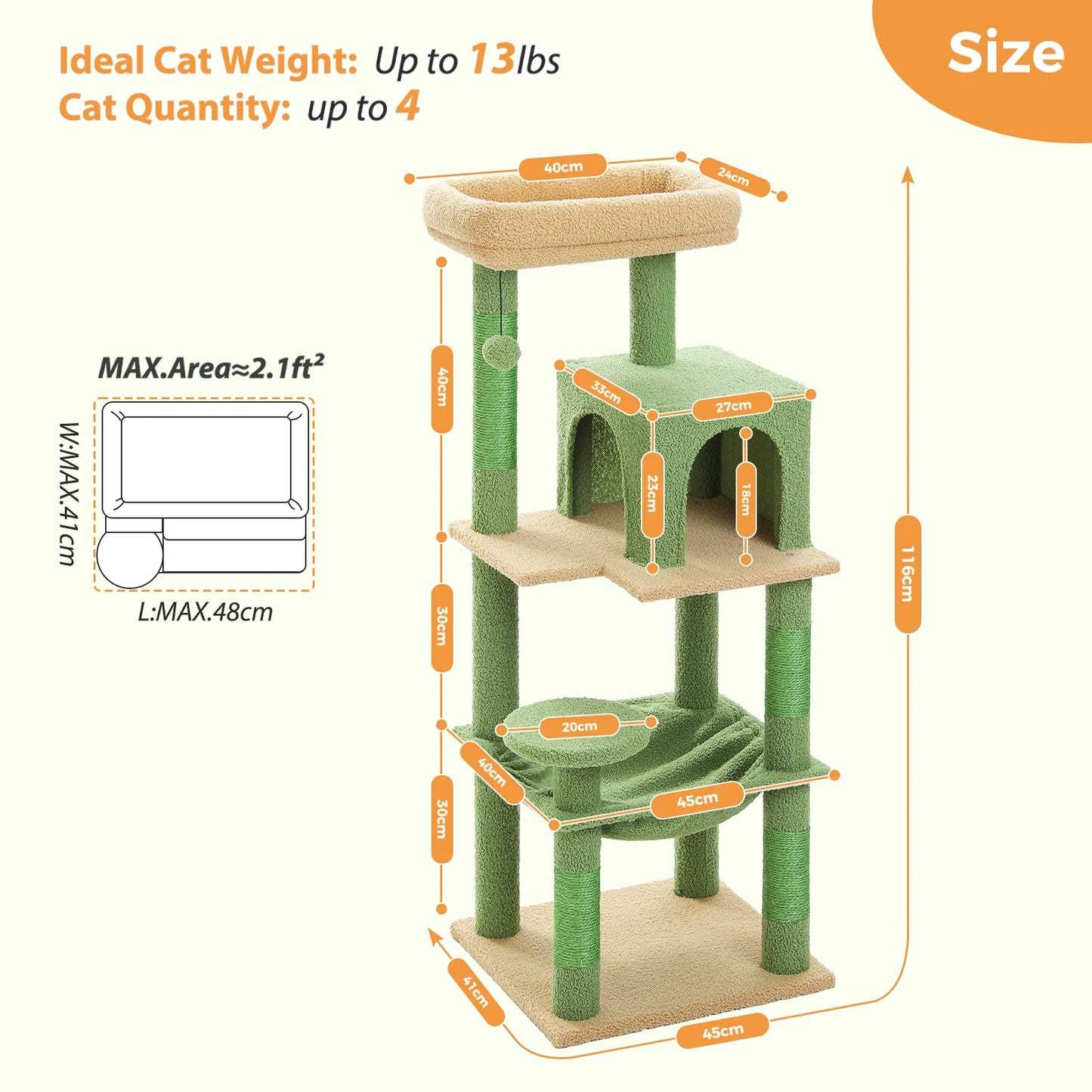 PETEPELA Cat Tree Indoor 5-Level Tower With Metal Frame And Hammock