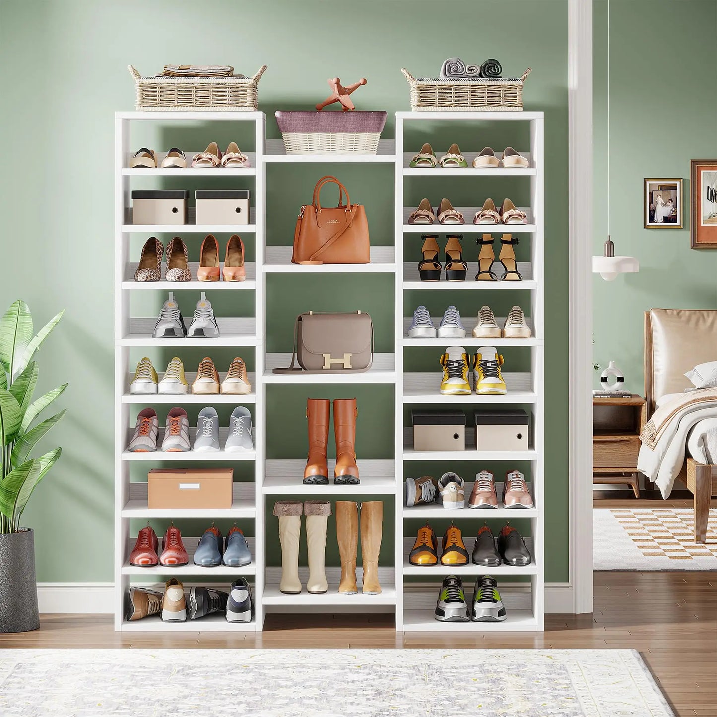 Tribesigns 14 Tier Freestanding White Wooden Shoe Rack Storage Cabinet