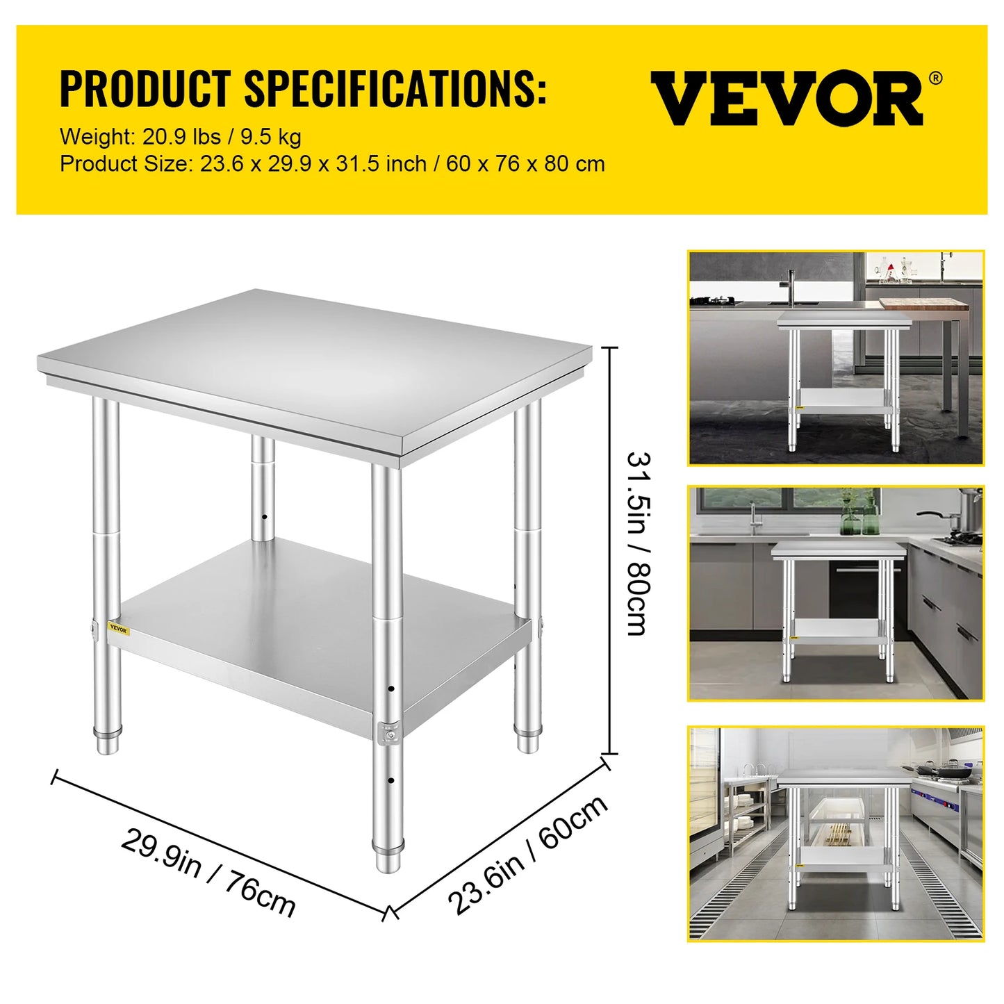 Stainless Steel Kitchen Work Bench Commercial Catering Prep Table With Undershelf