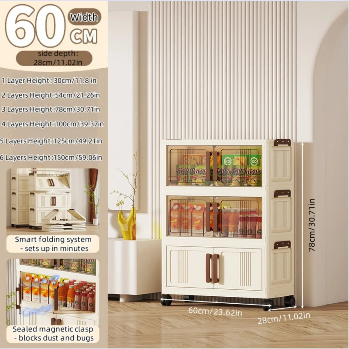 Foldable Plastic Storage Cabinet With Doors Clothing Organizer