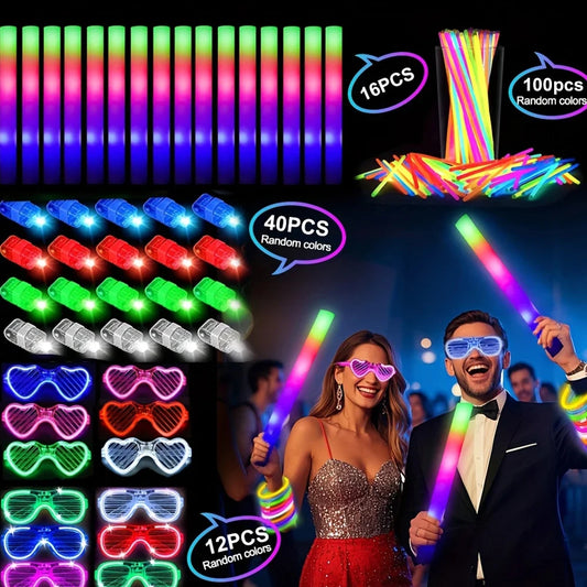 Glow Party Kit 168Pcs with LED Glasses and Glow Sticks