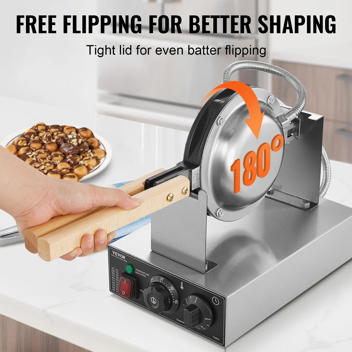 SucceBuy Bubble Waffle Maker 1400W Rotatable 2 Pans