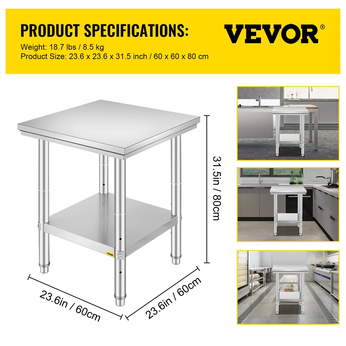 Stainless Steel Commercial Kitchen Work Bench With Undershelf Table